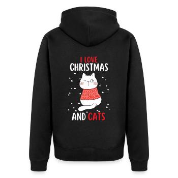 I Love Christmas and Cats Cat Christmas - Unisex Premium Organic Zip Hoodie - black - Back - Nico (187cm)
