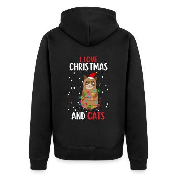 I Love Christmas and Cats Cat Christmas - Unisex Premium Organic Zip Hoodie - black - Back - Nico (187cm)