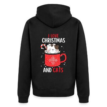 I Love Christmas and Cats Cat Christmas - Unisex Premium Organic Zip Hoodie - black - Back - Nico (187cm)
