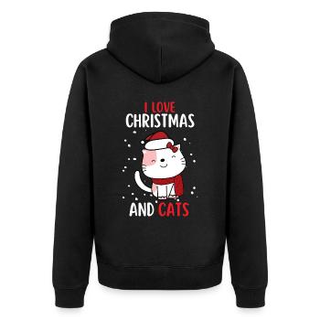 J’aime Noël et Chats Chat Noël - Veste à capuche bio Premium Unisexe - noir - Dos - Nico (187cm)
