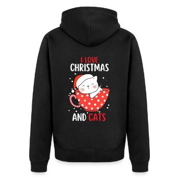 J’aime Noël et Chats Chat Noël - Veste à capuche bio Premium Unisexe - noir - Dos - Nico (187cm)