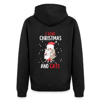 I Love Christmas and Cats Cat Christmas - Unisex Premium Organic Zip Hoodie - black - Back - Nico (187cm)