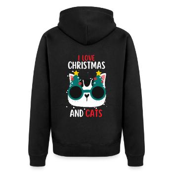 J’aime Noël et Chats Chat Noël - Veste à capuche bio Premium Unisexe - noir - Dos - Nico (187cm)