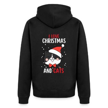 J’aime Noël et Chats Chat Noël - Veste à capuche bio Premium Unisexe - noir - Dos - Nico (187cm)