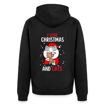 I Love Christmas and Cats Cat Christmas - Unisex Premium Organic Zip Hoodie - black - Back - Nico (187cm)