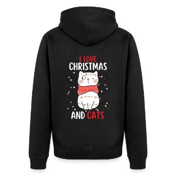 J’aime Noël et Chats Chat Noël - Veste à capuche bio Premium Unisexe - noir - Dos - Nico (187cm)