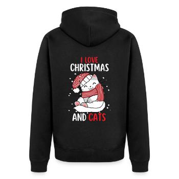 J’aime Noël et Chats Chat Noël - Veste à capuche bio Premium Unisexe - noir - Dos - Nico (187cm)