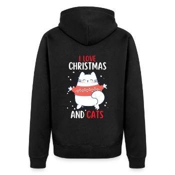 J’aime Noël et Chats Chat Noël - Veste à capuche bio Premium Unisexe - noir - Dos - Nico (187cm)