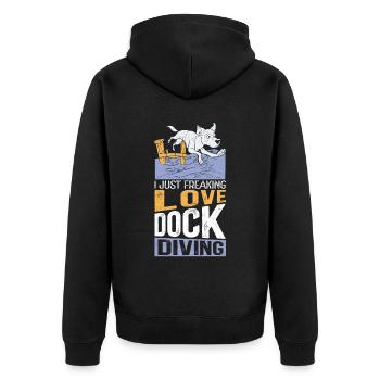 Dock Diving Dog Dog Owner Dog Sports Gift - Unisex Premium Organic Zip Hoodie - black - Back - Nico (187cm)