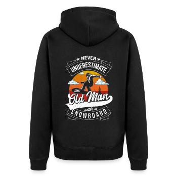 Never Underestimate An Old Man With A Snowboard - Unisex Premium Bio Zip Hoodie - Schwarz - Hinten - Nico (187cm)