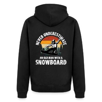 Never Underestimate An Old Man With A Snowboard - Unisex Premium Bio Zip Hoodie - Schwarz - Hinten - Nico (187cm)