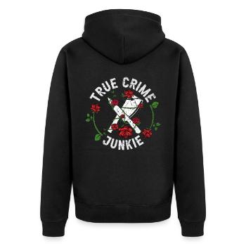 True Crime Junkie - Unisex Premium Organic Zip Hoodie - black - Back - Nico (187cm)