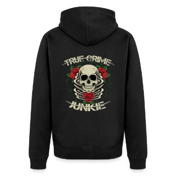 True Crime Junkie - Unisex Premium Organic Zip Hoodie - black - Back - Nico (187cm)