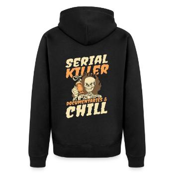 Serial Killer Documentaties and Chill - Unisex Premium Organic Zip Hoodie - black - Back - Nico (187cm)