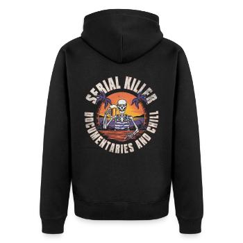 Serial Killer Documentaties and Chill - Unisex Premium Organic Zip Hoodie - black - Back - Nico (187cm)