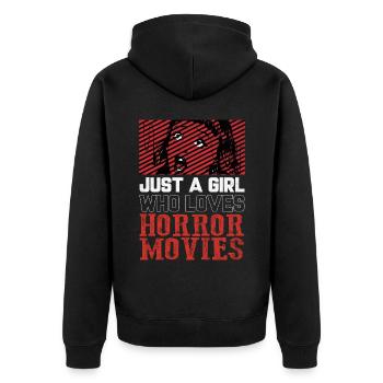 Just a Girl who loves Horror Movies - Unisex Premium Bio Zip Hoodie - Schwarz - Hinten - Nico (187cm)