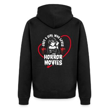 Just a Girl who loves Horror Movies - Unisex Premium Bio Zip Hoodie - Schwarz - Hinten - Nico (187cm)
