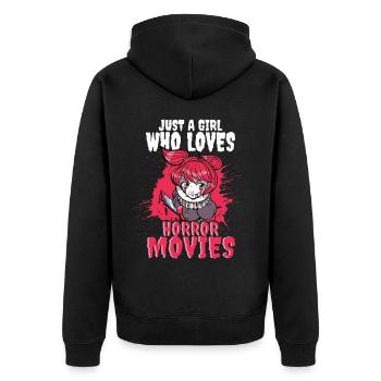 Just a Girl who loves Horror Movies - Unisex Premium Bio Zip Hoodie - Schwarz - Hinten - Nico (187cm)