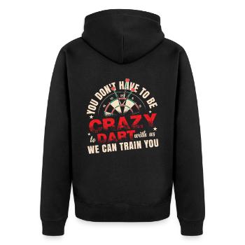 Crazy Dart Team Lustig - Unisex Premium Bio Zip Hoodie - Schwarz - Hinten - Nico (187cm)