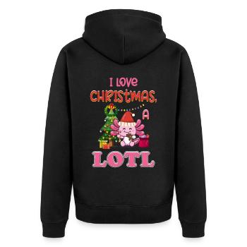 Love Christmas a LOTL, Liebe Weihnachten Axolotl - Unisex Premium Organic Zip Hoodie - black - Back - Nico (187cm)