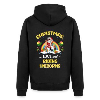 Einhorn Pferde Reitern Weihnachen Liebe Reiten - Unisex Premium Bio Zip Hoodie - Schwarz - Hinten - Nico (187cm)