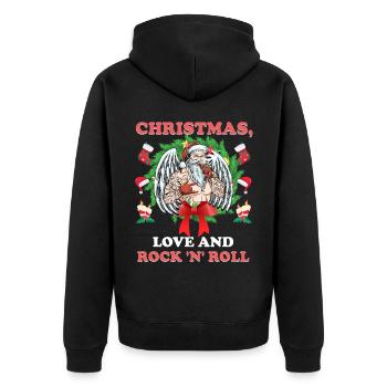 Heavy Hard Metal Weihnachten, Liebe Rock 'n' Roll - Unisex Premium Bio Zip Hoodie - Schwarz - Hinten - Nico (187cm)