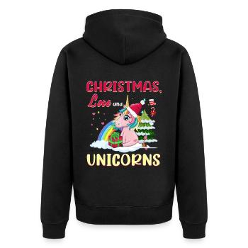 Einhorn Pferde Reitern Weihnachen Liebe Reiten - Unisex Premium Bio Zip Hoodie - Schwarz - Hinten - Nico (187cm)