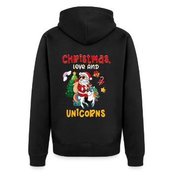 Einhorn Pferde Reitern Weihnachen Liebe Reiten - Unisex Premium Bio Zip Hoodie - Schwarz - Hinten - Nico (187cm)