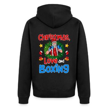 Christmas Love Boxing Boxer Weihnachtsgeschenk - Unisex Premium Bio Zip Hoodie - Schwarz - Hinten - Nico (187cm)