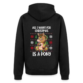 Xmas Pony Hässlicher Weihnachtspulli Geschenk - Unisex Premium Bio Zip Hoodie - Schwarz - Hinten - Nico (187cm)