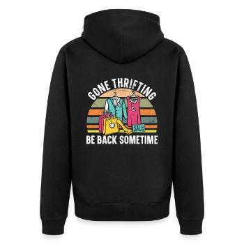 Thrifing Be Back Sometime Schnäppchenjagd - Unisex Premium Bio Zip Hoodie - Schwarz - Hinten - Nico (187cm)
