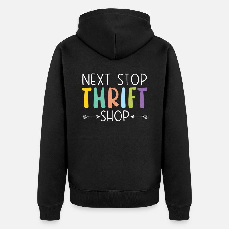 Nächster Halt Secondhand-Shop Sparsame Schnäppchenjagd - Unisex Premium Bio Zip Hoodie - Schwarz