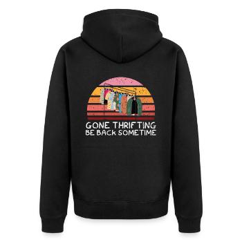 Thrifing Be Back Sometime Schnäppchenjagd - Unisex Premium Bio Zip Hoodie - Schwarz - Hinten - Nico (187cm)