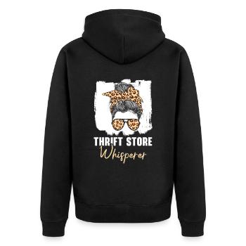 Secondhand-Ladenflüsterer Sparsame Schnäppchenjagd - Unisex Premium Bio Zip Hoodie - Schwarz - Hinten - Nico (187cm)