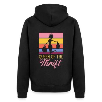 Königin der Sparsamkeit Sparsame Schnäppchenjagd - Unisex Premium Bio Zip Hoodie - Schwarz - Hinten - Nico (187cm)
