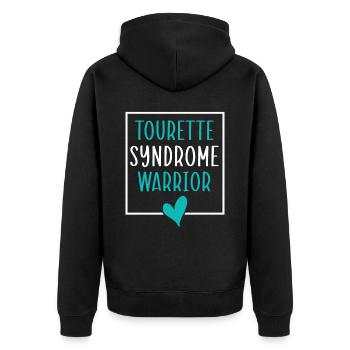 Tourette-Syndrom Krieger Teal Ribbon Störung - Unisex Premium Bio Zip Hoodie - Schwarz - Hinten - Nico (187cm)