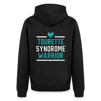 Tourette-Syndrom Krieger Teal Ribbon Störung - Unisex Premium Bio Zip Hoodie - Schwarz - Hinten - Nico (187cm)