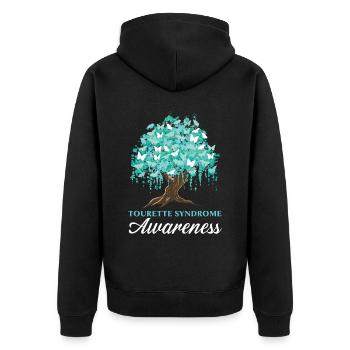 Tourette-Syndrom Bewusstsein Teal Ribbon Disorder - Unisex Premium Bio Zip Hoodie - Schwarz - Hinten - Nico (187cm)