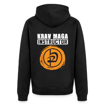 Krav Maga Apparel Israeli Self - Unisex Premium Bio Zip Hoodie - Schwarz - Hinten - Nico (187cm)