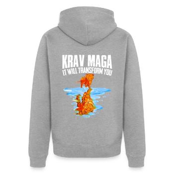 Krav Maga Apparel Israélien Self - Veste à capuche bio Premium Unisexe - gris chiné - Dos - Nico (187cm)