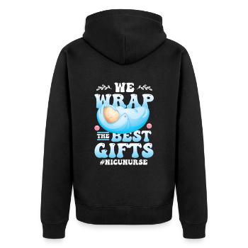 We wrap the best gifts - Unisex Premium Organic Zip Hoodie - black - Back - Nico (187cm)