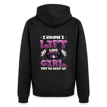 I know I'm lifting like a girl - Unisex Premium Organic Zip Hoodie - black - Back - Nico (187cm)