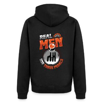Echte Männer Verwenden Drei Pedale Auto Schalten - Unisex Premium Bio Zip Hoodie - Schwarz - Hinten - Nico (187cm)
