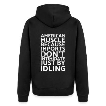 American muscles, because imports are not for - Unisex Premium Organic Zip Hoodie - black - Back - Nico (187cm)