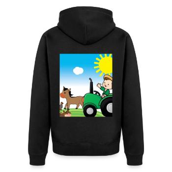 Grüner Traktor Geburtstag Bauernhof Tiere - Unisex Premium Bio Zip Hoodie - Schwarz - Hinten - Nico (187cm)
