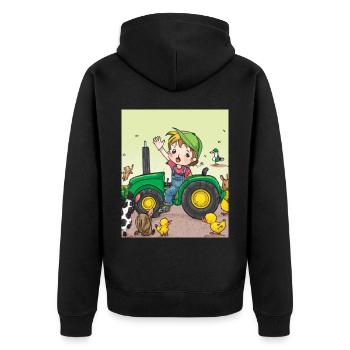 Green Tractor Birthday Anime Farm Animals - Unisex Premium Organic Zip Hoodie - black - Back - Nico (187cm)