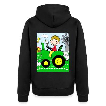 Grüner Traktor Geburtstag Bauernhof Tiere - Unisex Premium Bio Zip Hoodie - Schwarz - Hinten - Nico (187cm)