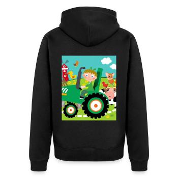 Grüner Traktor Geburtstag Bauernhof Tiere - Unisex Premium Bio Zip Hoodie - Schwarz - Hinten - Nico (187cm)