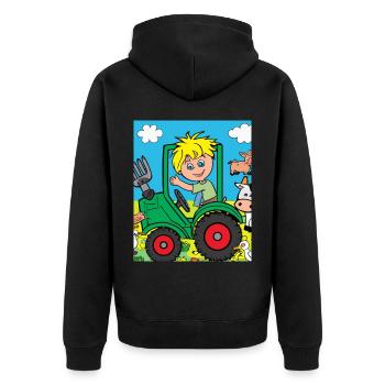 Grüner Traktor Geburtstag Bauernhof Tiere - Unisex Premium Bio Zip Hoodie - Schwarz - Hinten - Nico (187cm)