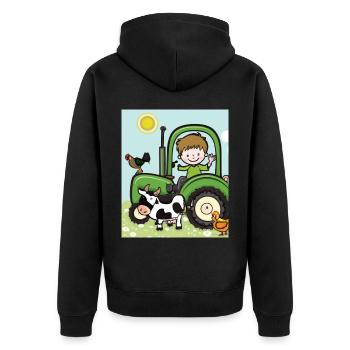 Grüner Traktor Geburtstag Bauernhof Tiere - Unisex Premium Bio Zip Hoodie - Schwarz - Hinten - Nico (187cm)